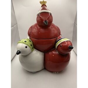 Oneida 12"×10.5"×9" Cookie Jar Frosty Feathers EUC